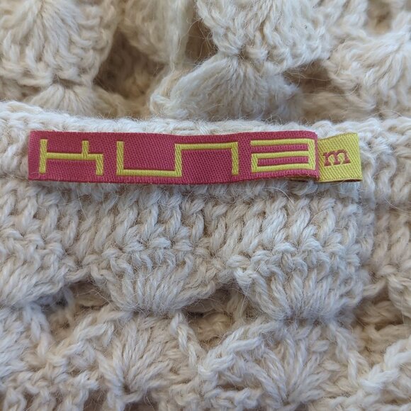 KUNA Cardigan Ivory Alpaca Sweater Women M Open Knit Crochet Boho Peru - Picture 9 of 15